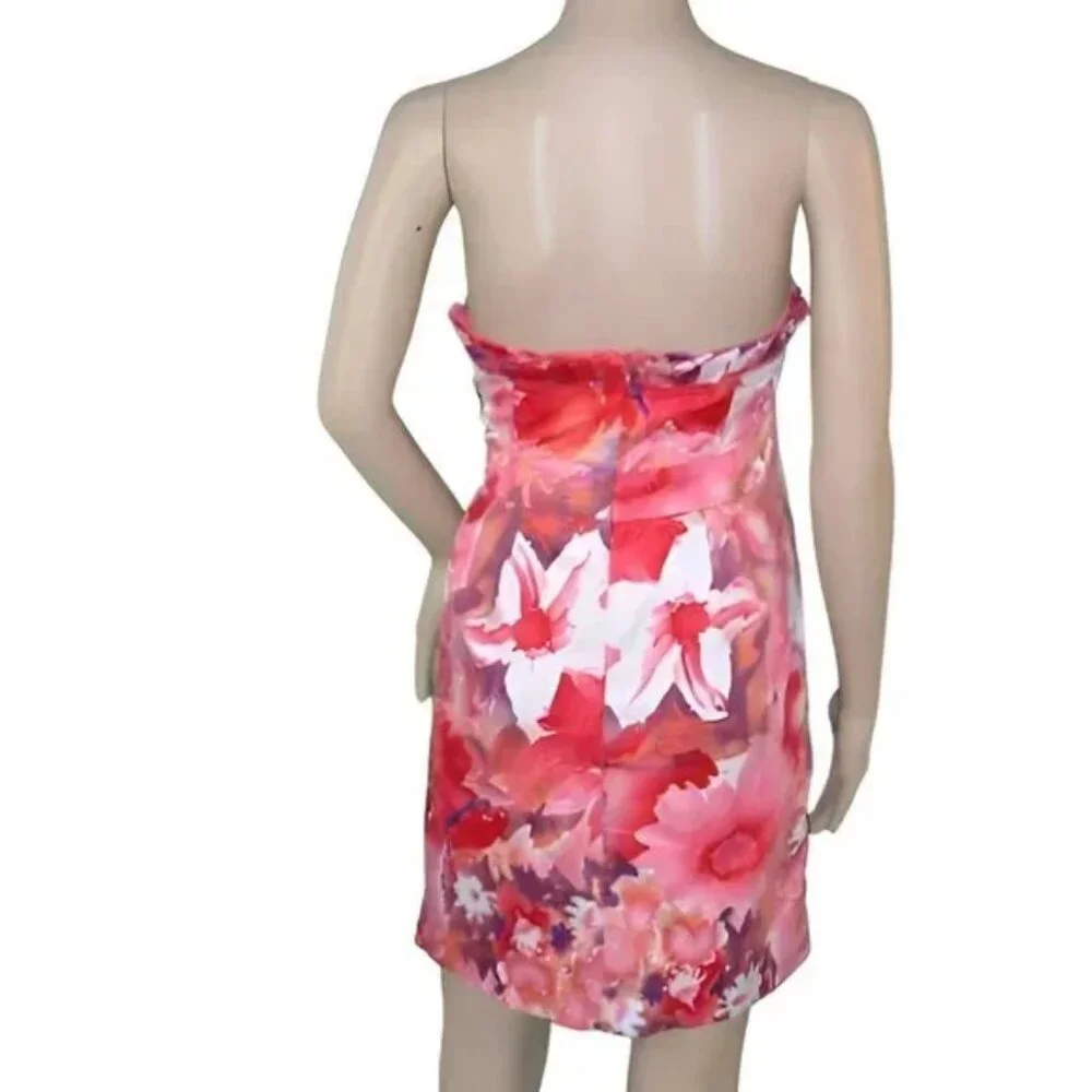 NWT Red Pink Purple Coral Sweetheart Tiered Hawaiian Floral Beach Sheath Dress M